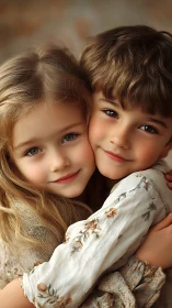 Sunlit Siblings: A Tender Moment of Childhood Affection and Joy.