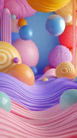 Chromatic volumetric spheres in elastic wavefield landscape.