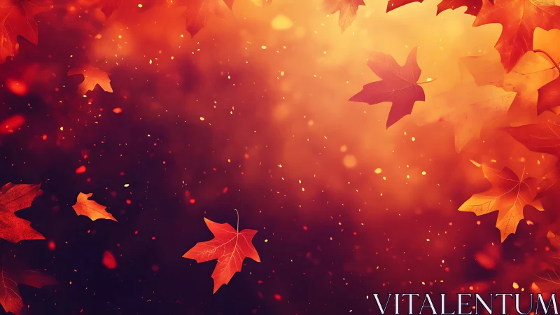 Glowing autumn maple leaves drift across a radiant bokeh field