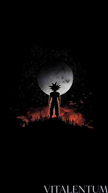 Moonlit warrior silhouette stands bold against starry night