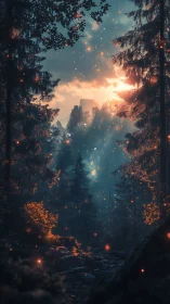 Enchanted Forest Gateway Glows with Mystic Firelight