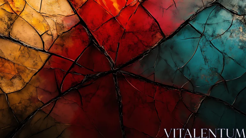 Abstract stained glass texture with vivid red, blue, and yellow hues.
