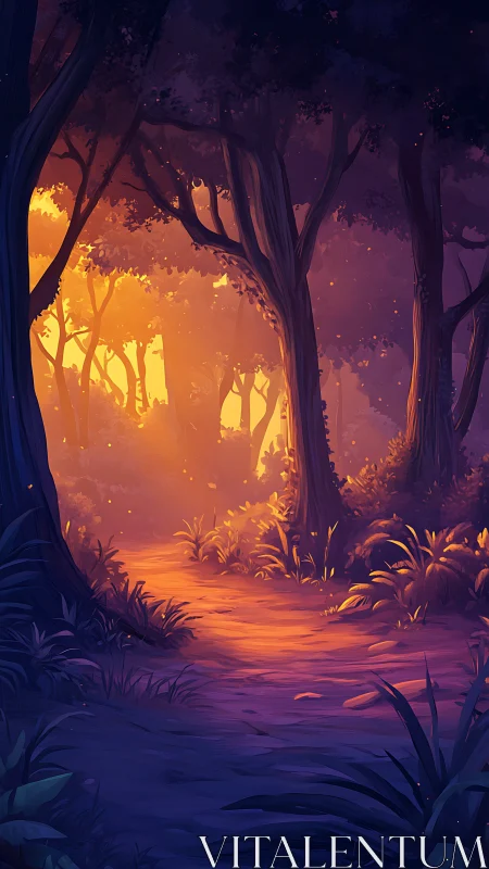 Mystical Forest Path with Glowing Portal.