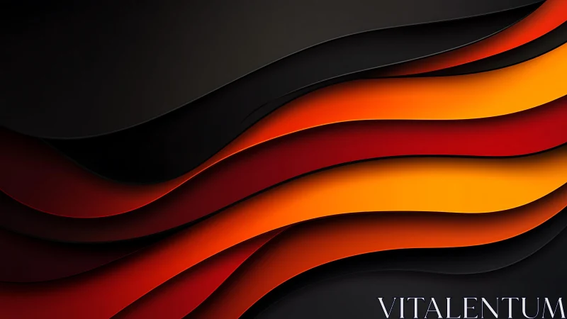 Abstract black, red, and orange layered waves digital background.