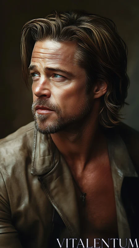 Male subject in leather jacket against dark background.