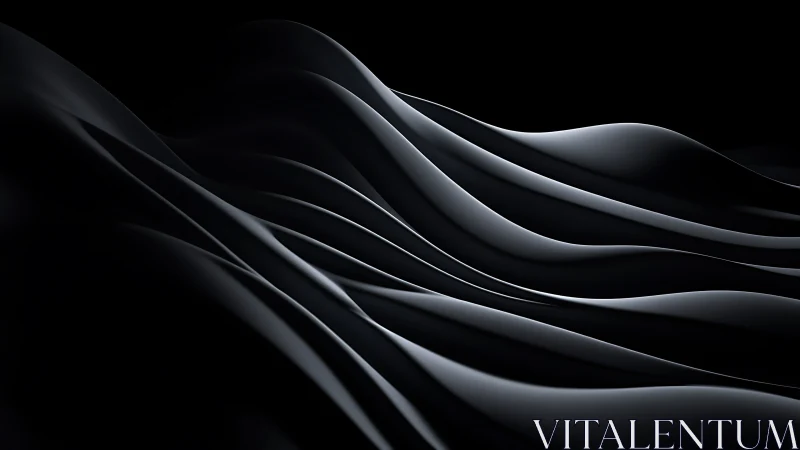 Curved black and gray abstract waves on dark background.