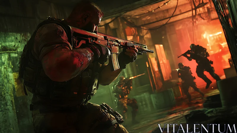 Battle-worn soldier carves neon-lit paths through chaos fire