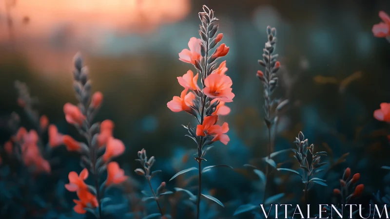 Coral Wildflowers at Golden Hour