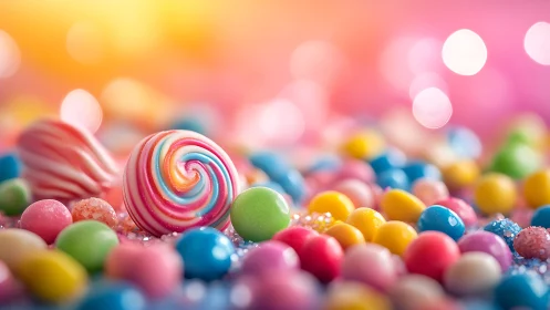 Vibrant Candy Wonderland with Swirled Lollipop Centerpiece