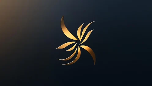 Elegant abstract gold floral emblem on dark gradient background.
