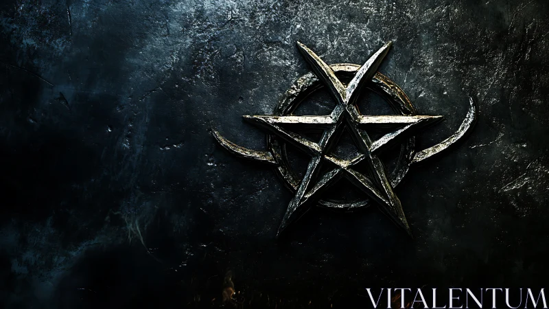 Weathered occult star sigil carved in midnight stone.