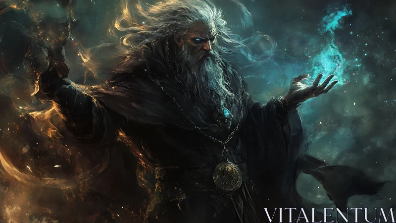 Arcane storm mage channels swirling blue stellar flame.