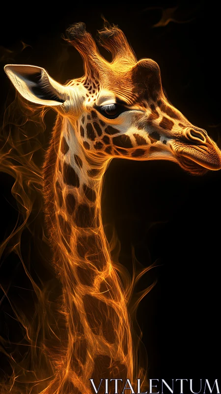 Flaming giraffe silhouette rendered in glowing firelines.