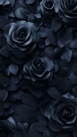 Monochromatic botanical arrangement with layered rose petals and foliage in deep shadow tonality.