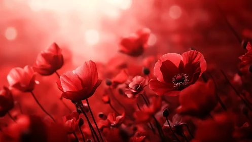 Red Poppy Field with Selective Focus Depth of Field.