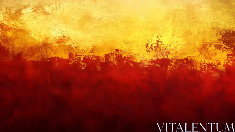 Abstract red and yellow textured painting with warm gradient tones.