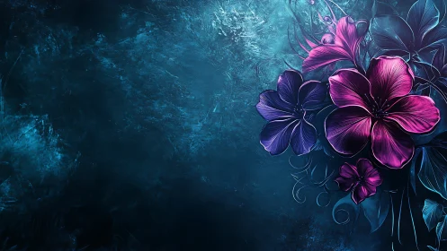 Magenta Flowers Against Deep Teal Textured Background