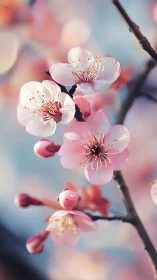 Pink Blossoms in Soft Focus Spring Branch.