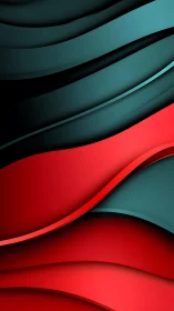 Layered crimson and teal waves with sculpted gradient depth.