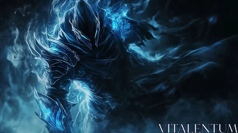 Midnight wraith knight woven from electric frostfire.