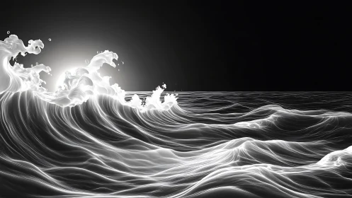 Luminous vector wavefronts under high-contrast nocturnal horizon.