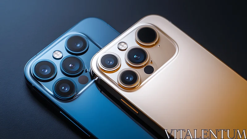 Dual smartphone camera modules aligned in close-up view