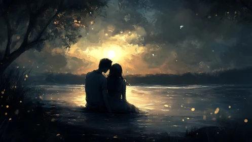 Two Souls at Sunset: Digital Romance by Water's Edge.