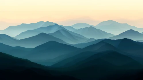 Soft dawn light rolls across layered blue mountain ridges