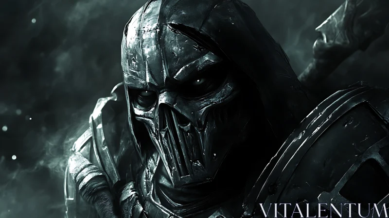 Armored skeletal warrior in hooded helm rendered with high contrast