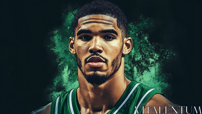 Emerald-lit basketball warrior framed in electric green haze.