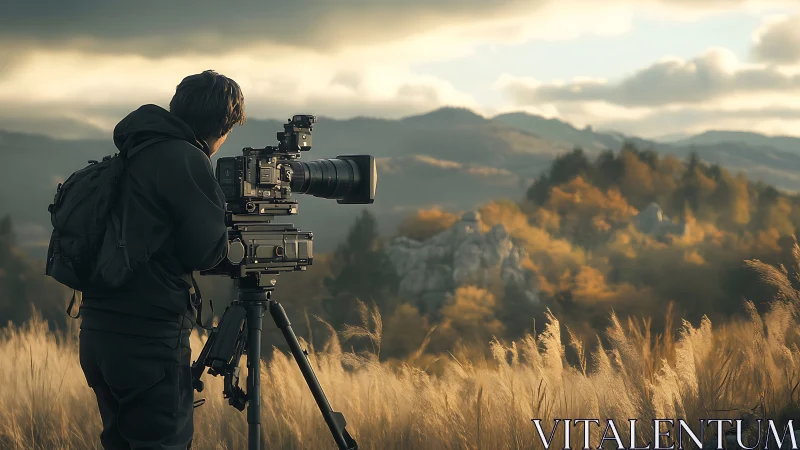 Landscape photographer captures misty autumn mountains at dusk.
