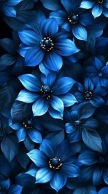 Midnight Petals: Luminous Blue Blooms Dance in Jeweled Shadows.