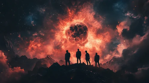 Stargazers on the Rift Edge Under a Burning Cosmic Eclipse.