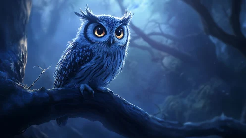 Enchanting Owl in Moonlit Forest, Digital Fantasy Artwork.