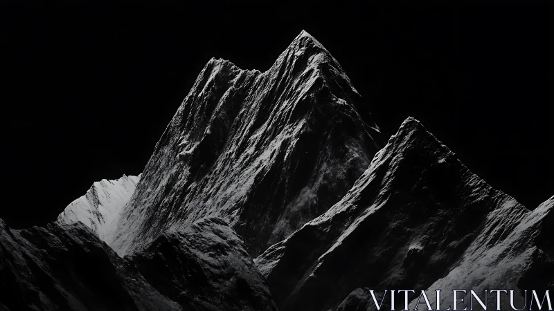 Sharp snow-covered mountain peaks on dark night sky