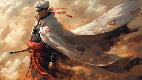 Stormforged ninja captain strides through painted embers.