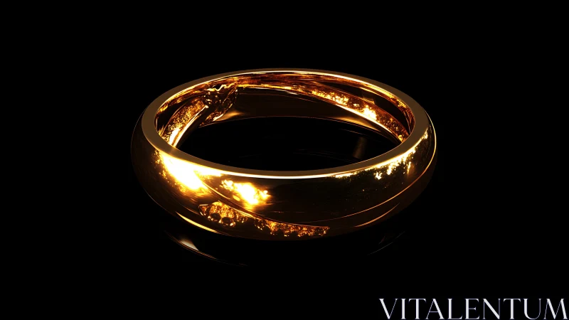Glowing golden ring rests in dramatic black studio light