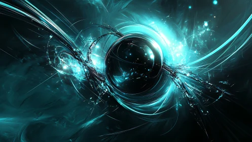 3D luminous vortex sphere with dynamic radial energy arcs.