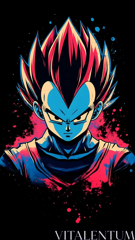 Stylized blue skinned anime warrior portrait on black background