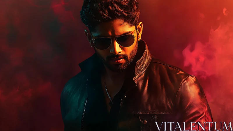 Moody male portrait uses rim lighting and red vapor background