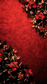 Red Flowers on Textured Crimson Background Design