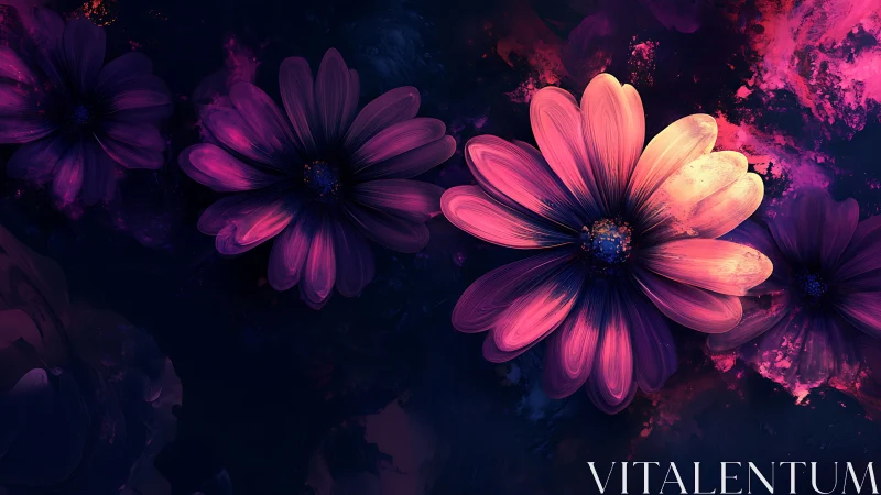 Glowing Cosmos Flowers with Neon Petals