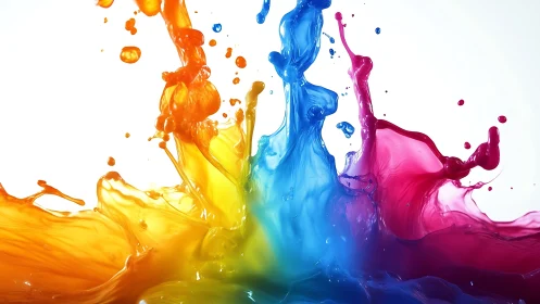 Liquid color splashes collide in vivid rainbow explosion