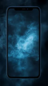 Smartphone screen frames electric blue nebula cloud glow