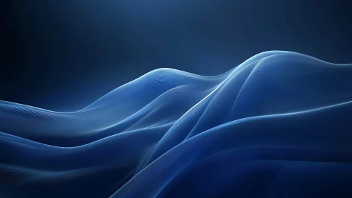Undulating blue light waves drift across a tranquil digital void