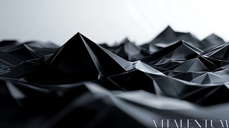 Abstract black low poly peaks in glossy 3D landscape.