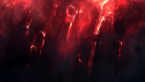 Blazing Crimson Energy Cascades Across a Stunning Dark Canvas
