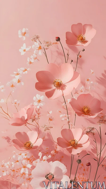 Pink Cosmos Blooms Against Soft Background.