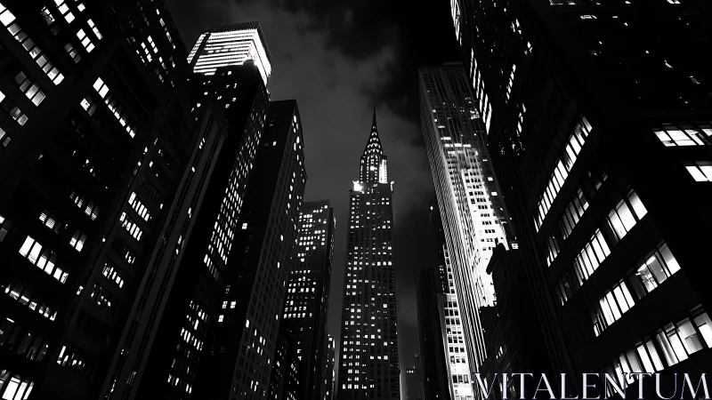 Midnight windows whisper around a lone spired giant