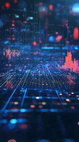 Vertical digital grid visualizes data streams and bar metrics